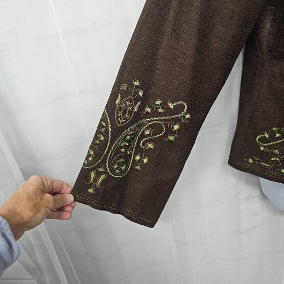 Silkland Brown Green Paisley Embroidered Boho Silk Retro Hippie Jacket M - Picture 4 of 12